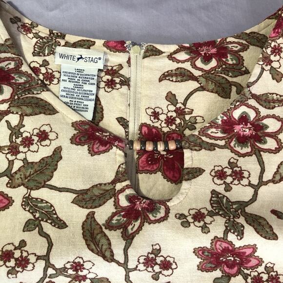 VTG White Stag Dress Womens Large Red Pink Floral Linen Rayon Sleeveless Boho - Picture 4 of 10